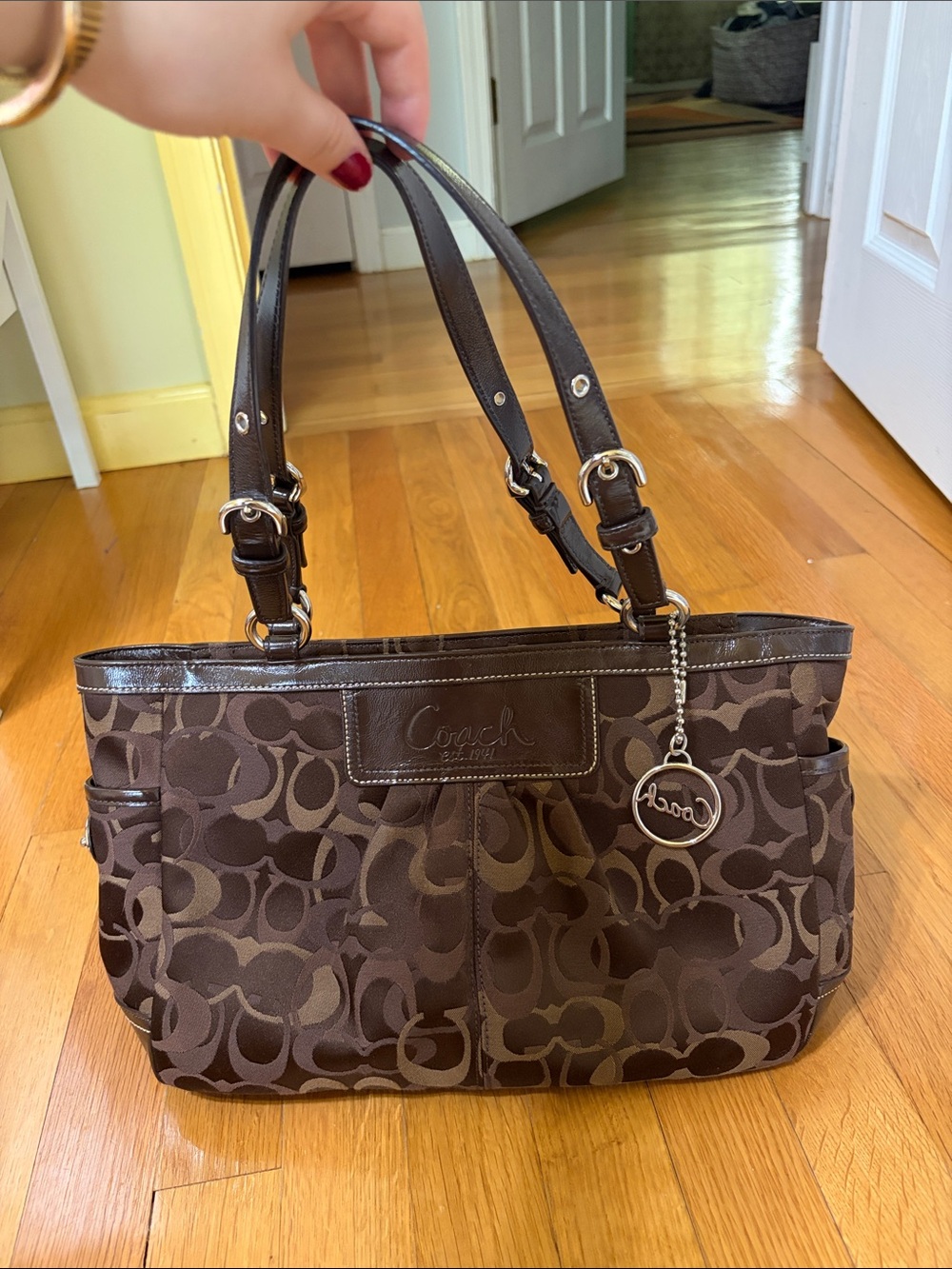 Vintage Coach Brown Signature Canvas Tote with Leather Trim